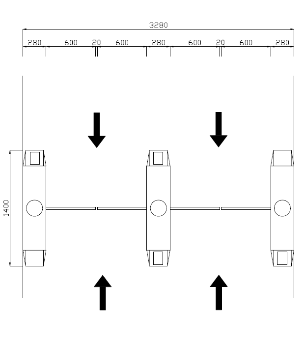 通道與閘機(jī)安裝位置尺寸圖